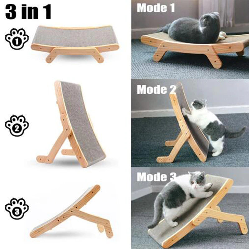 3 in 1 Wooden Cat Scratcher Board Detachable Lounge Bed Cat Scratching Post Grinding Claw Toys Scrapers for Cats Pet Products