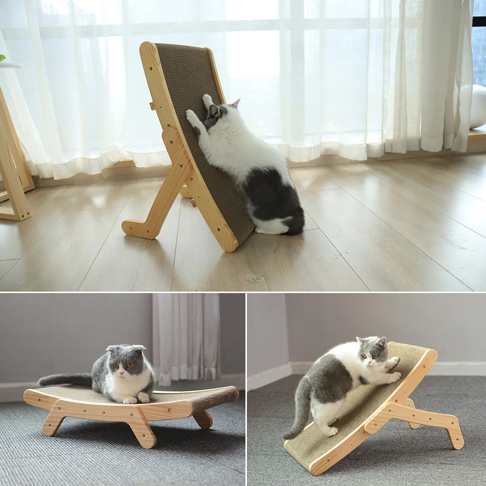 3 in 1 Wooden Cat Scratcher Board Detachable Lounge Bed Cat Scratching Post Grinding Claw Toys Scrapers for Cats Pet Products